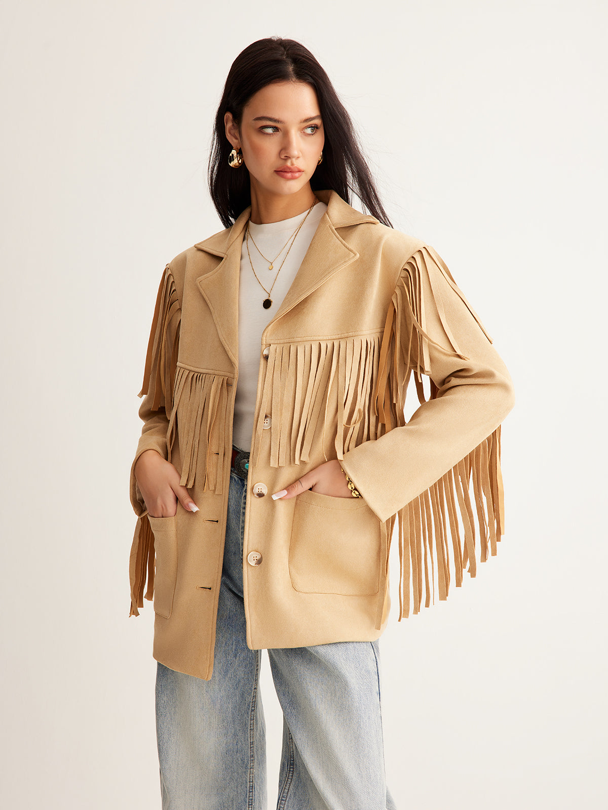 Boheme Luxe Suede Blazer with Tassels – Elegant Women’s Blazer with Light Stretch