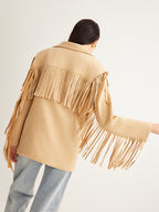 Boheme Luxe Suede Blazer with Tassels – Elegant Women’s Blazer with Light Stretch