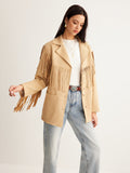 Boheme Luxe Suede Blazer with Tassels – Elegant Women’s Blazer with Light Stretch