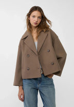 Cropped Double-Breasted Winter Jacket for Women – Stylish Wide Lapel Coat
