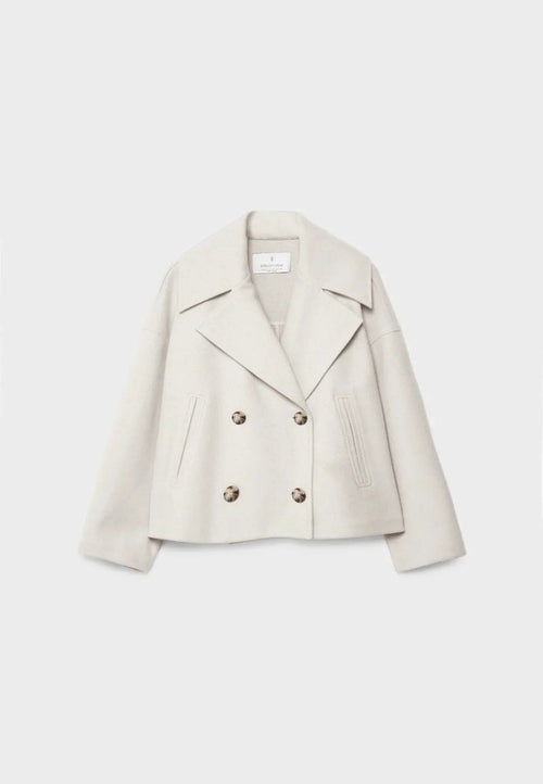 Cropped Double-Breasted Winter Jacket for Women – Stylish Wide Lapel Coat