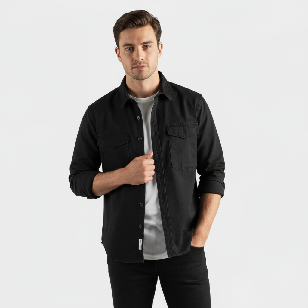 Men’s Brushed Cotton Shirt – Long-Sleeve Button-Up