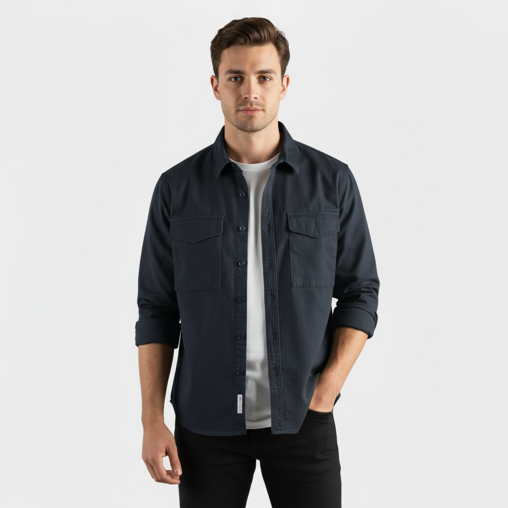 Men’s Brushed Cotton Shirt – Long-Sleeve Button-Up