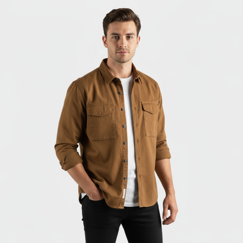 Men’s Brushed Cotton Shirt – Long-Sleeve Button-Up