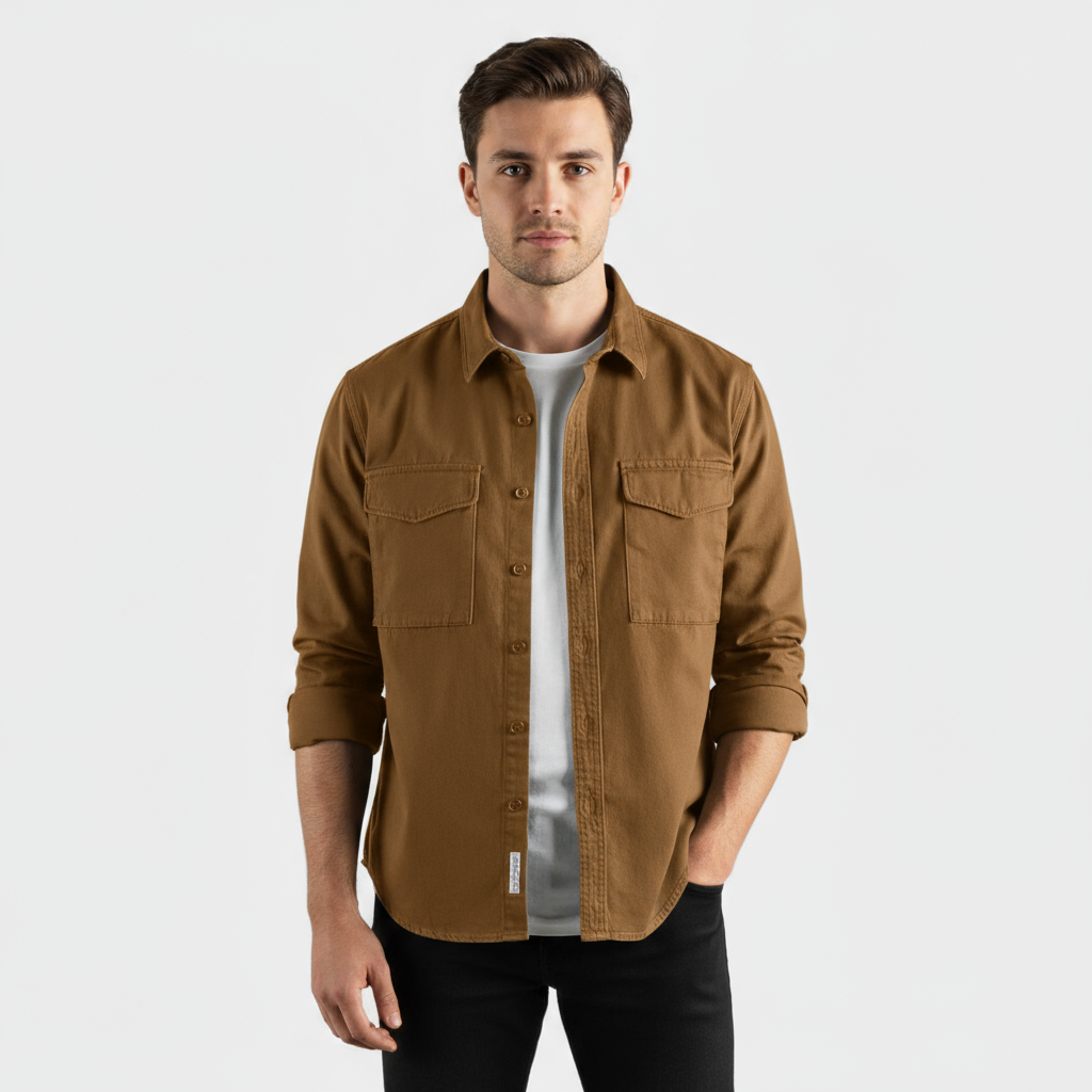 Men’s Brushed Cotton Shirt – Long-Sleeve Button-Up