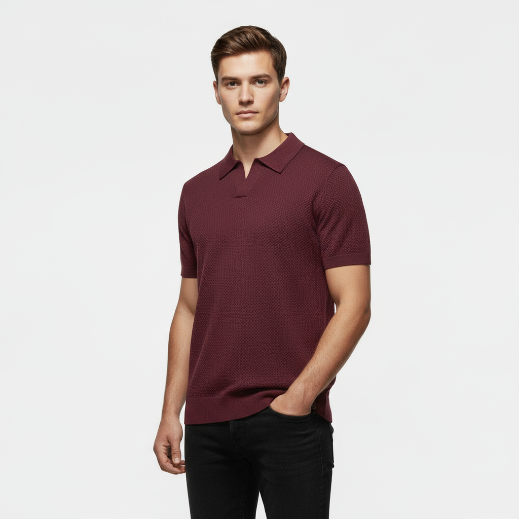 Men's Knitted Slim Piqué Polo Shirt