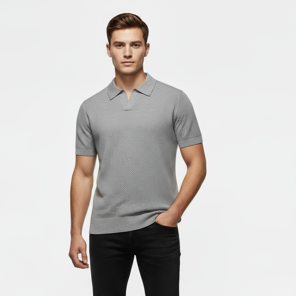 Men's Knitted Slim Piqué Polo Shirt