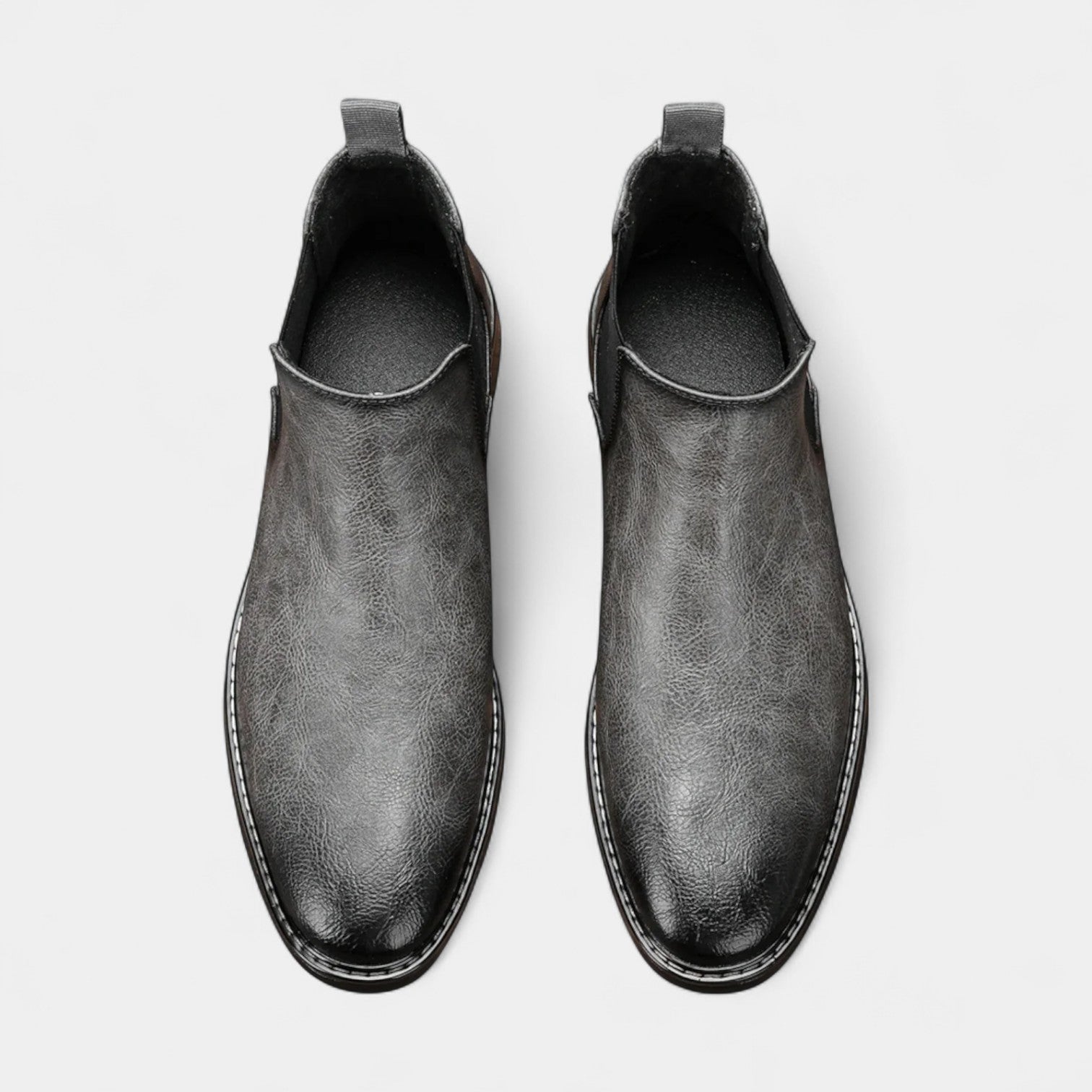Men's Leather Chelsea Boots with Rounded Toe and Low Block Heel