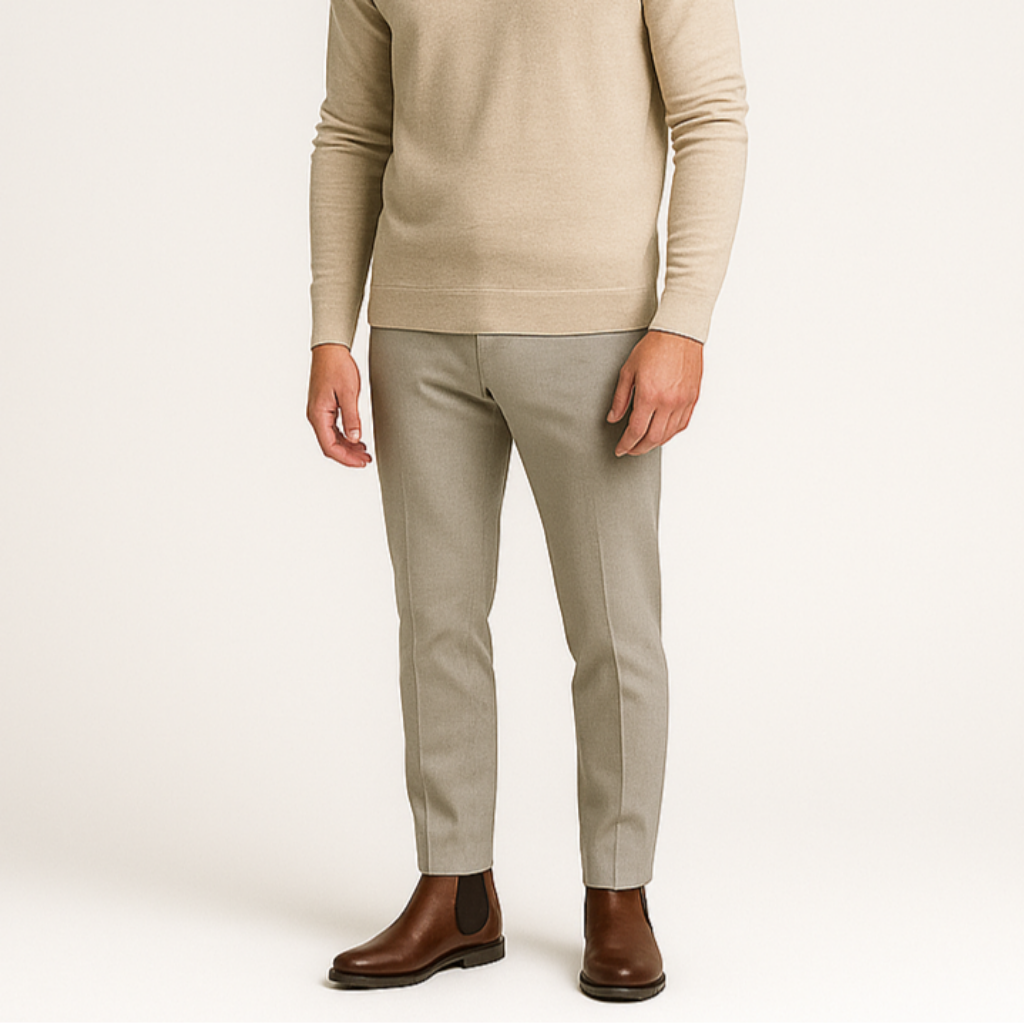 Men's Leather Chelsea Boots with Rounded Toe and Low Block Heel