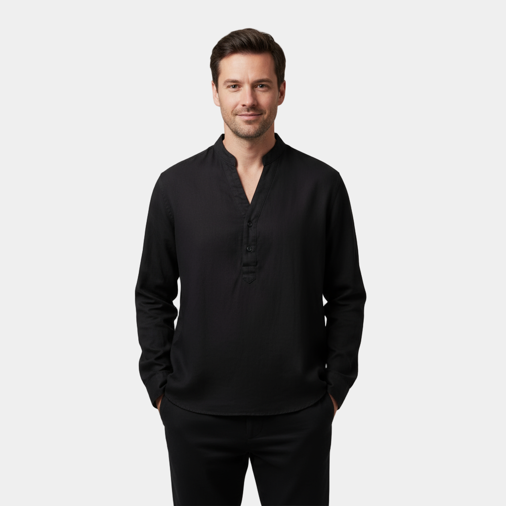 Men’s Linen Grandad Shirt - Lightweight Long-Sleeve