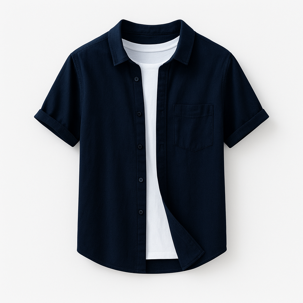 Men's Linen Short-Sleeve Shirt with Button-Down Collar