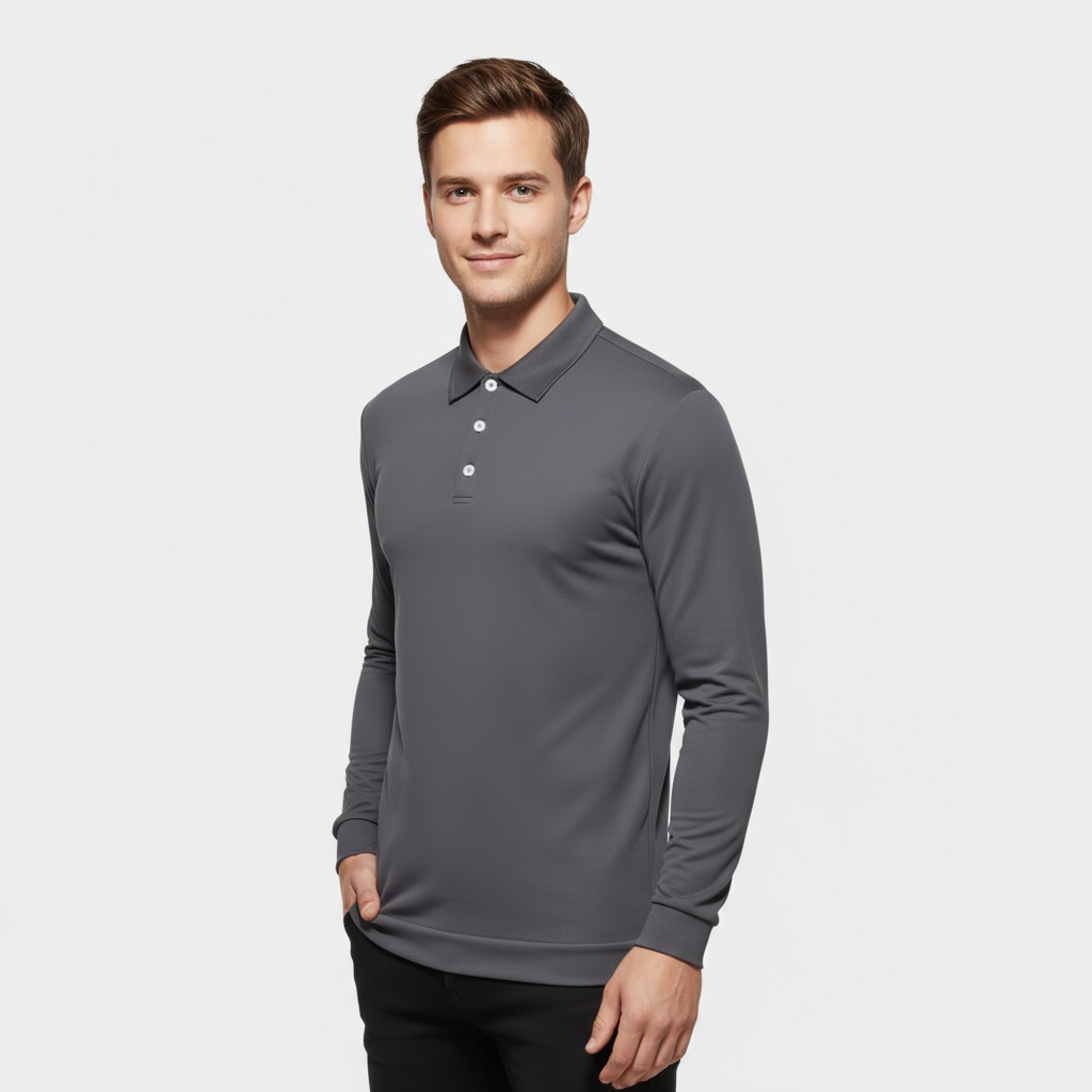Men’s Performance Long-Sleeve Polo – Slim Fit Stretch Polo Shirt with Anti-Odor Fabric