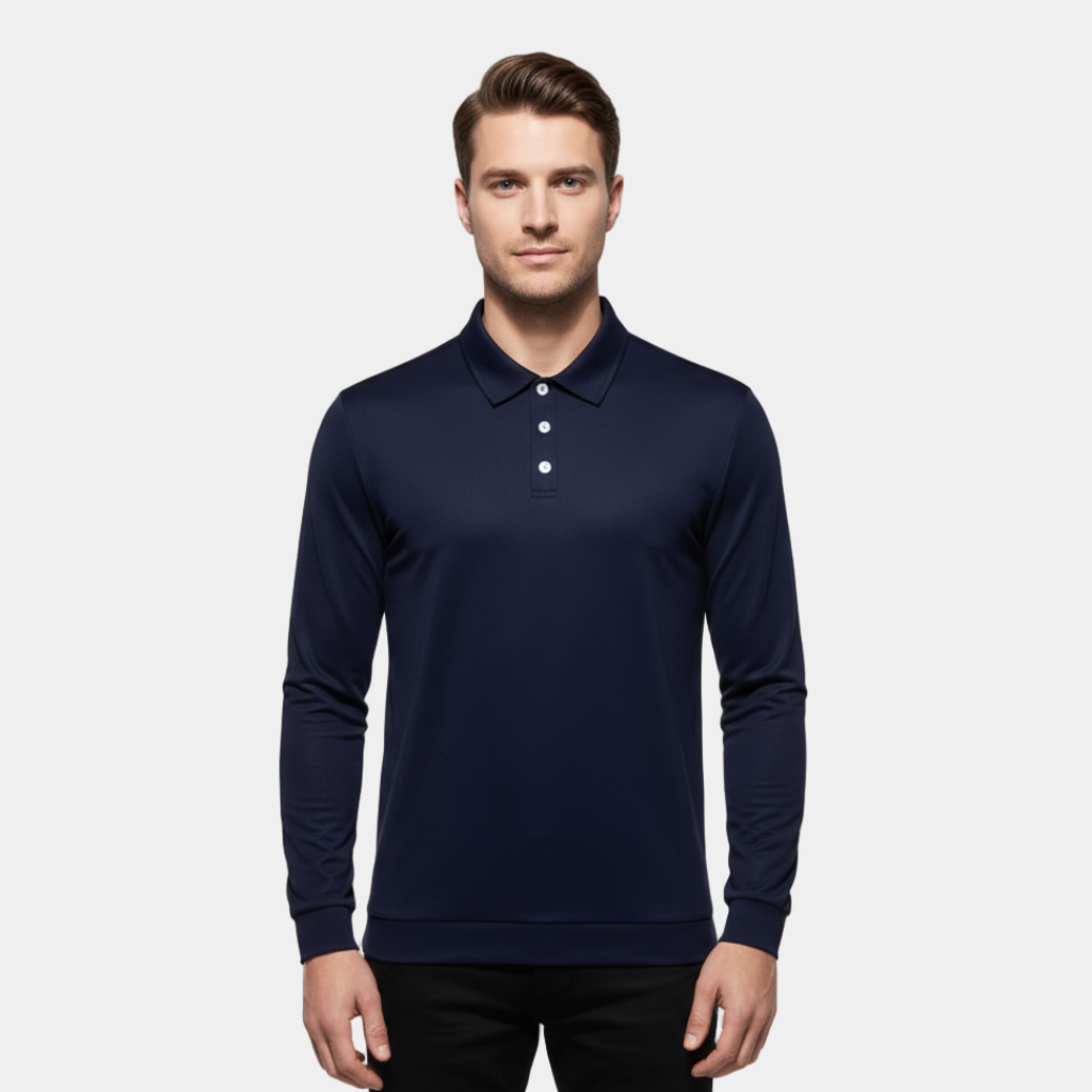 Men’s Performance Long-Sleeve Polo – Slim Fit Stretch Polo Shirt with Anti-Odor Fabric