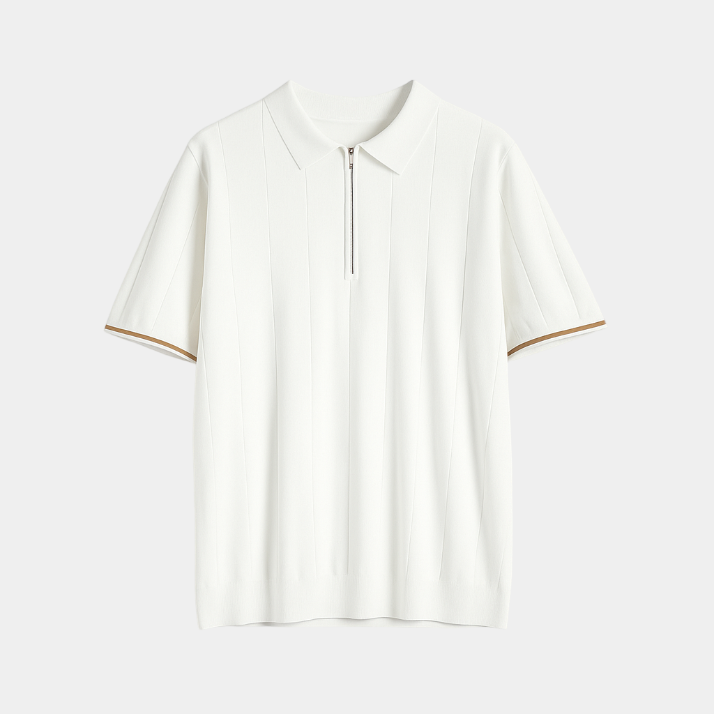 Men’s Quarter-Zip Piqué Polo Shirt – Short Sleeve, Ribbed Collar