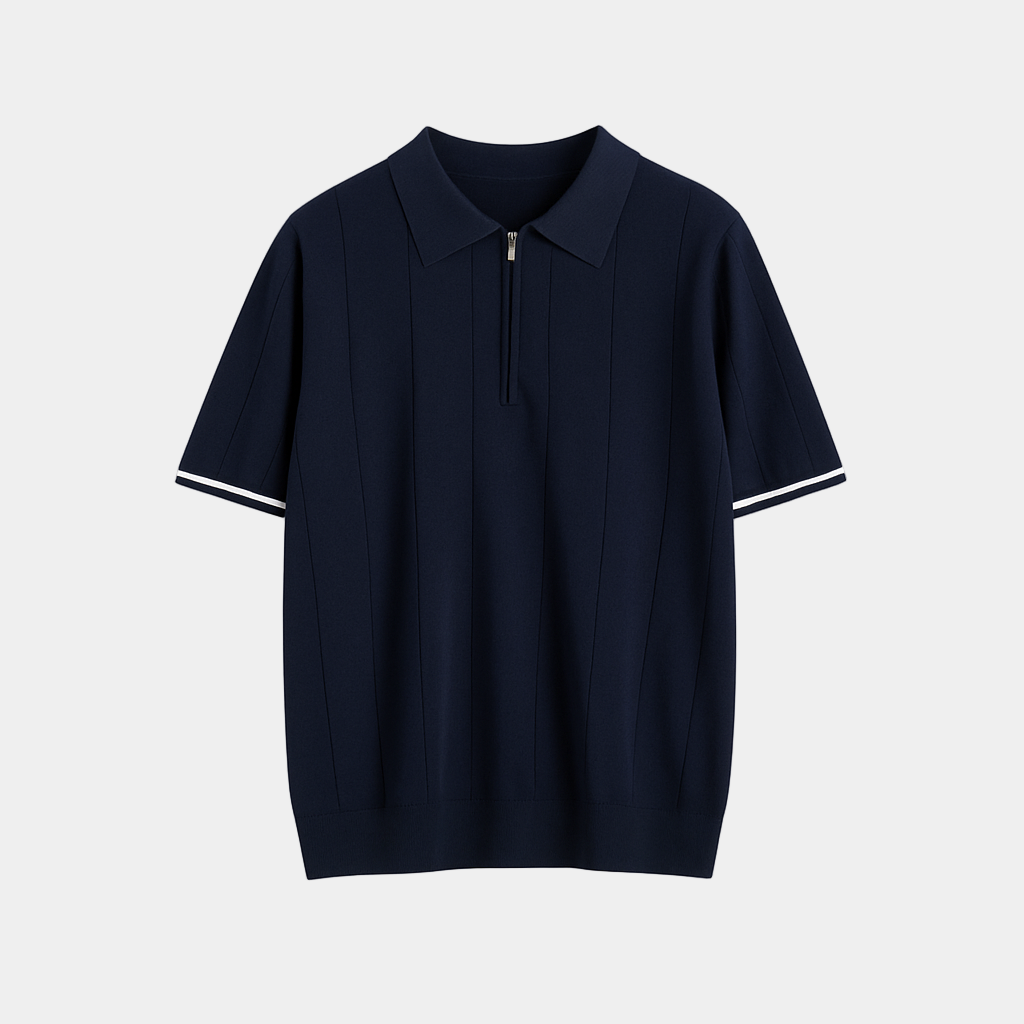 Men’s Quarter-Zip Piqué Polo Shirt – Short Sleeve, Ribbed Collar