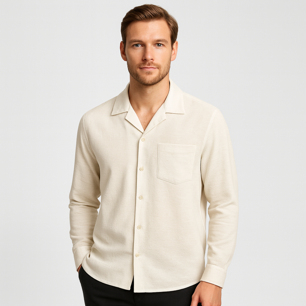 Men’s Revere Collar Shirt - Long-Sleeve with Chest Pocket