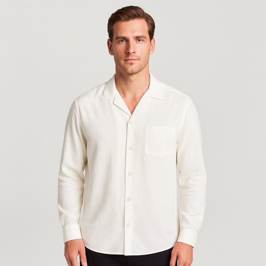 Men’s Revere Collar Shirt - Long-Sleeve with Chest Pocket