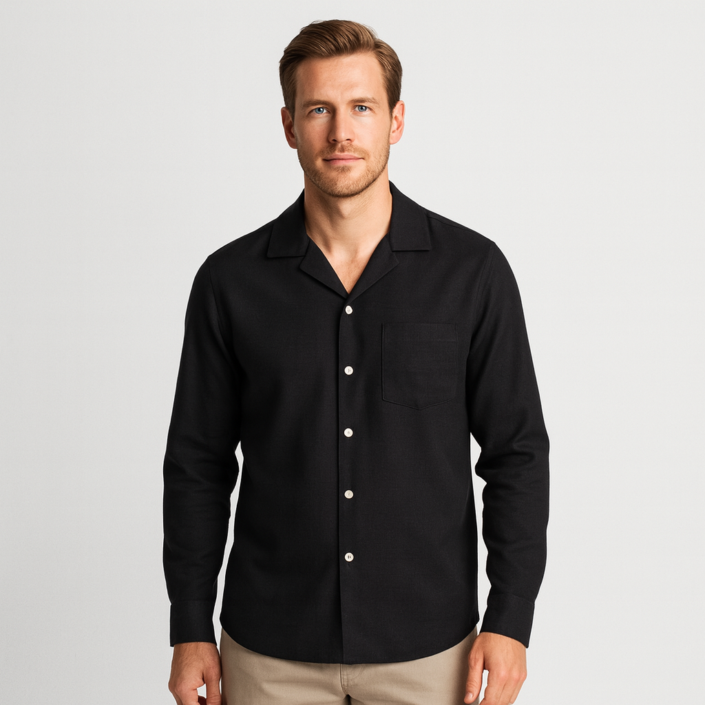 Men’s Revere Collar Shirt - Long-Sleeve with Chest Pocket