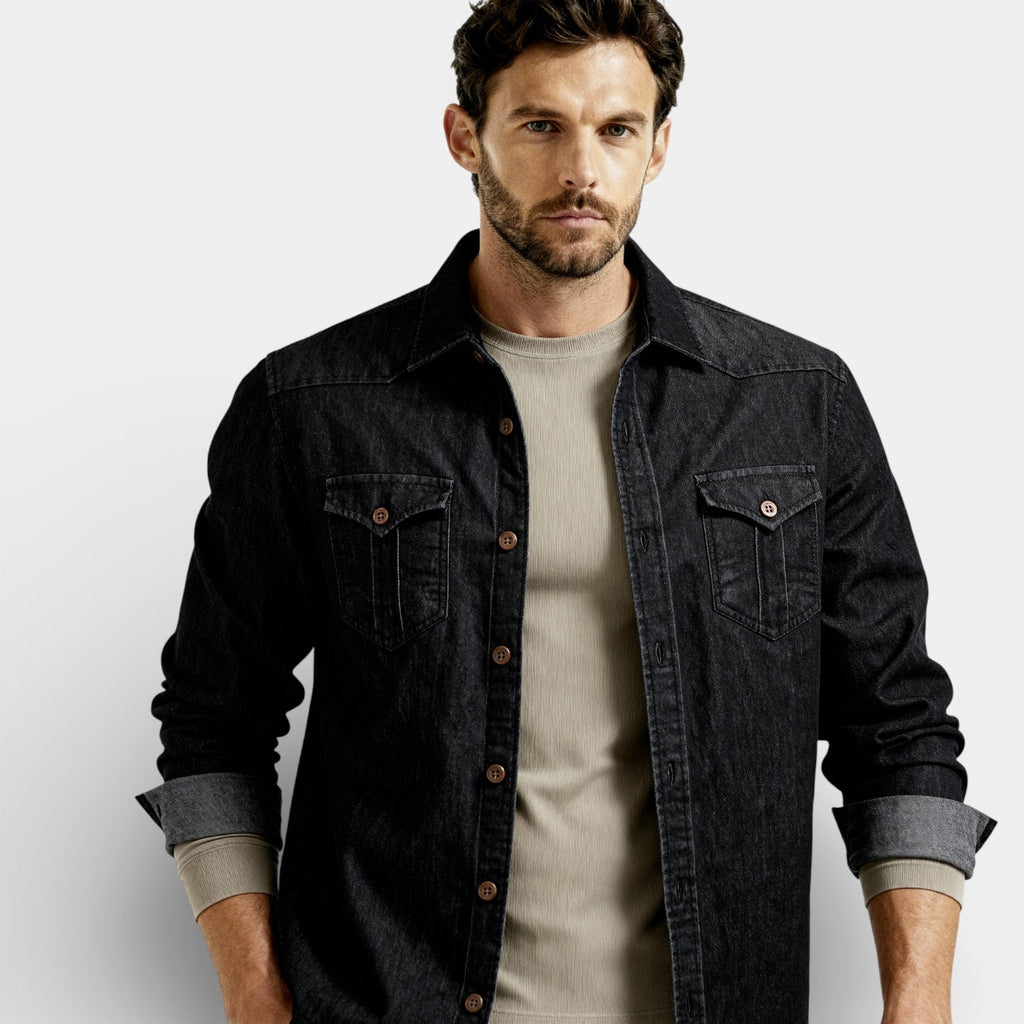 Men’s Slim Fit Denim Shirt –  Western Button-Up