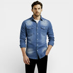 Men’s Slim Fit Denim Shirt –  Western Button-Up