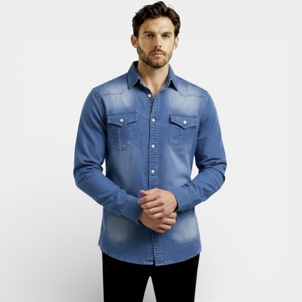 Men’s Slim Fit Denim Shirt –  Western Button-Up