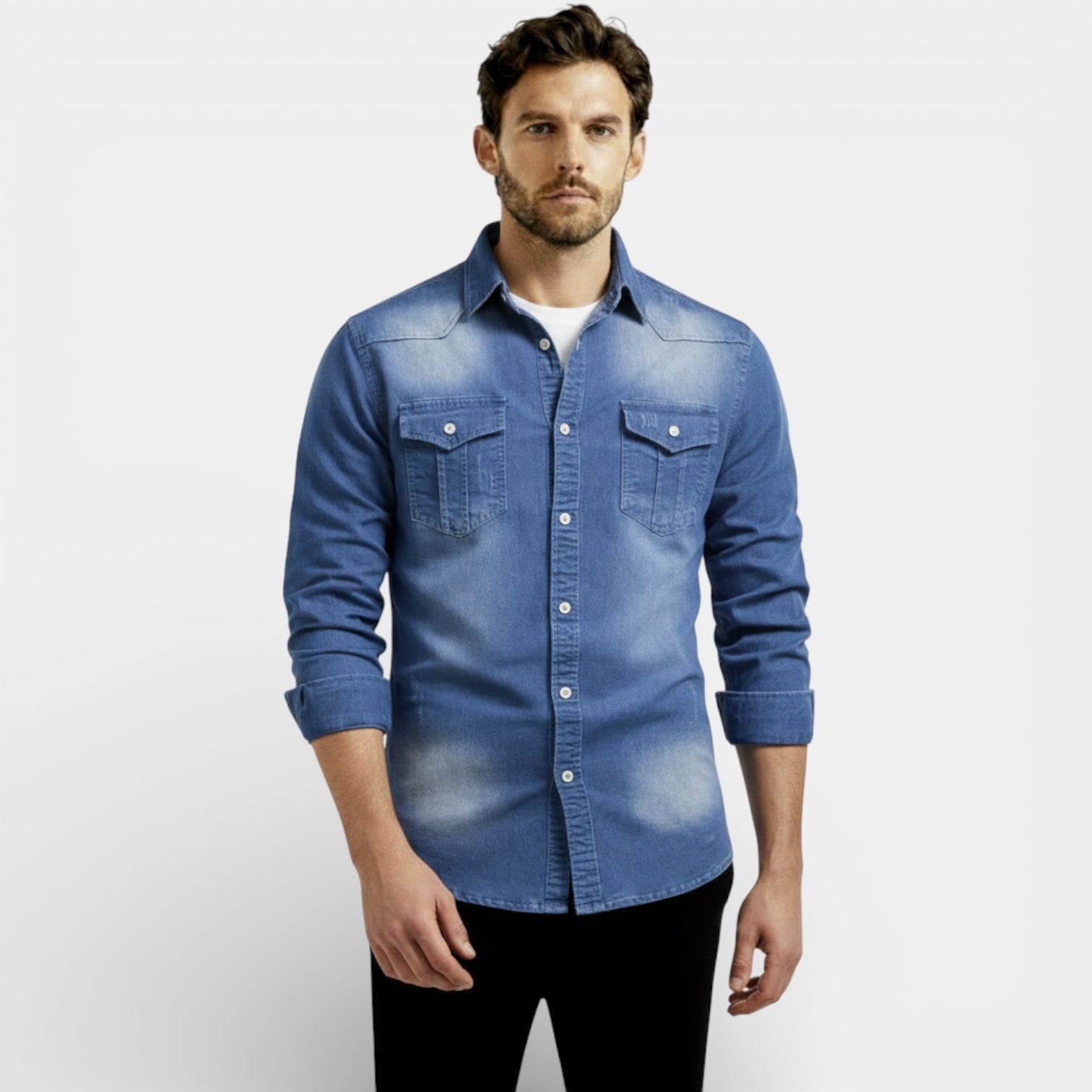 Men’s Slim Fit Denim Shirt –  Western Button-Up