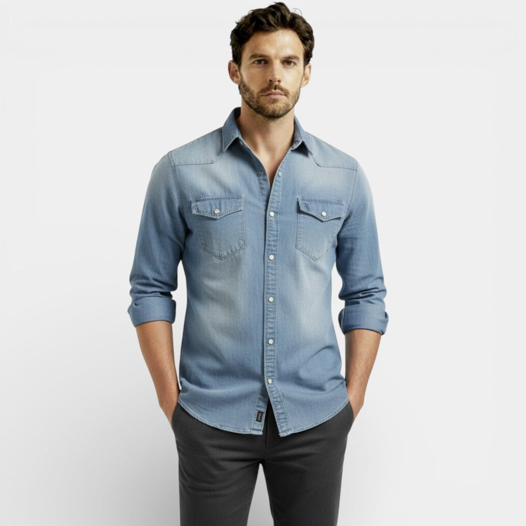 Men’s Slim Fit Denim Shirt –  Western Button-Up
