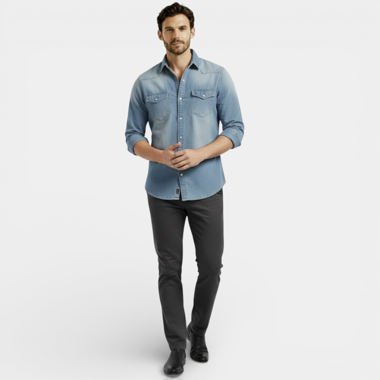 Men’s Slim Fit Denim Shirt –  Western Button-Up