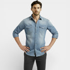 Men’s Slim Fit Denim Shirt –  Western Button-Up