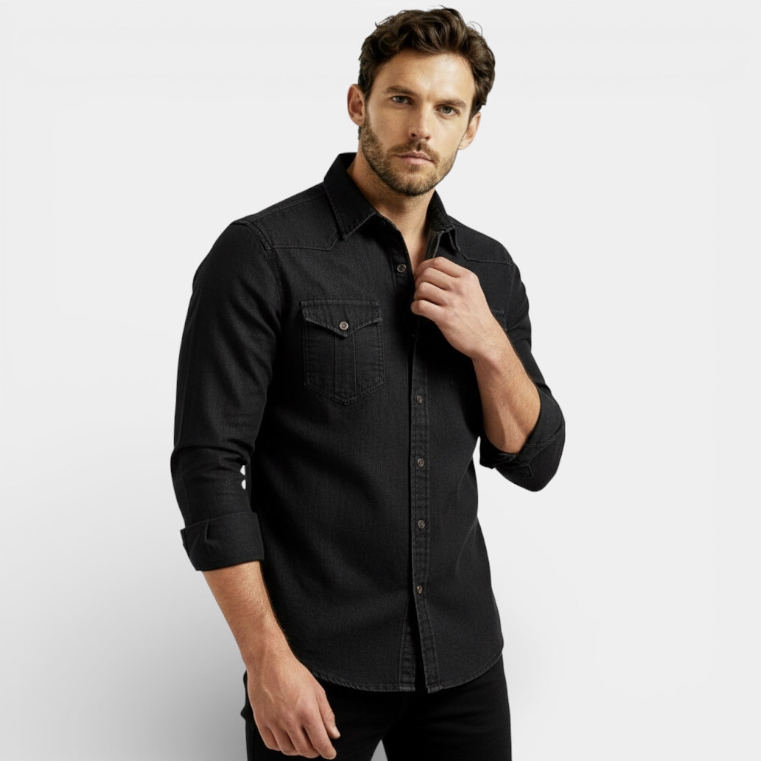 Men’s Slim Fit Denim Shirt –  Western Button-Up