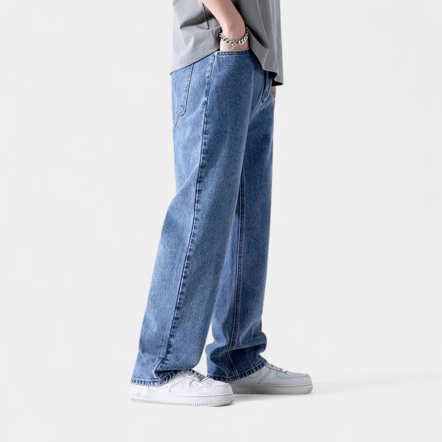 Men's Straight-Leg Denim Jeans with Elasticated Waistband