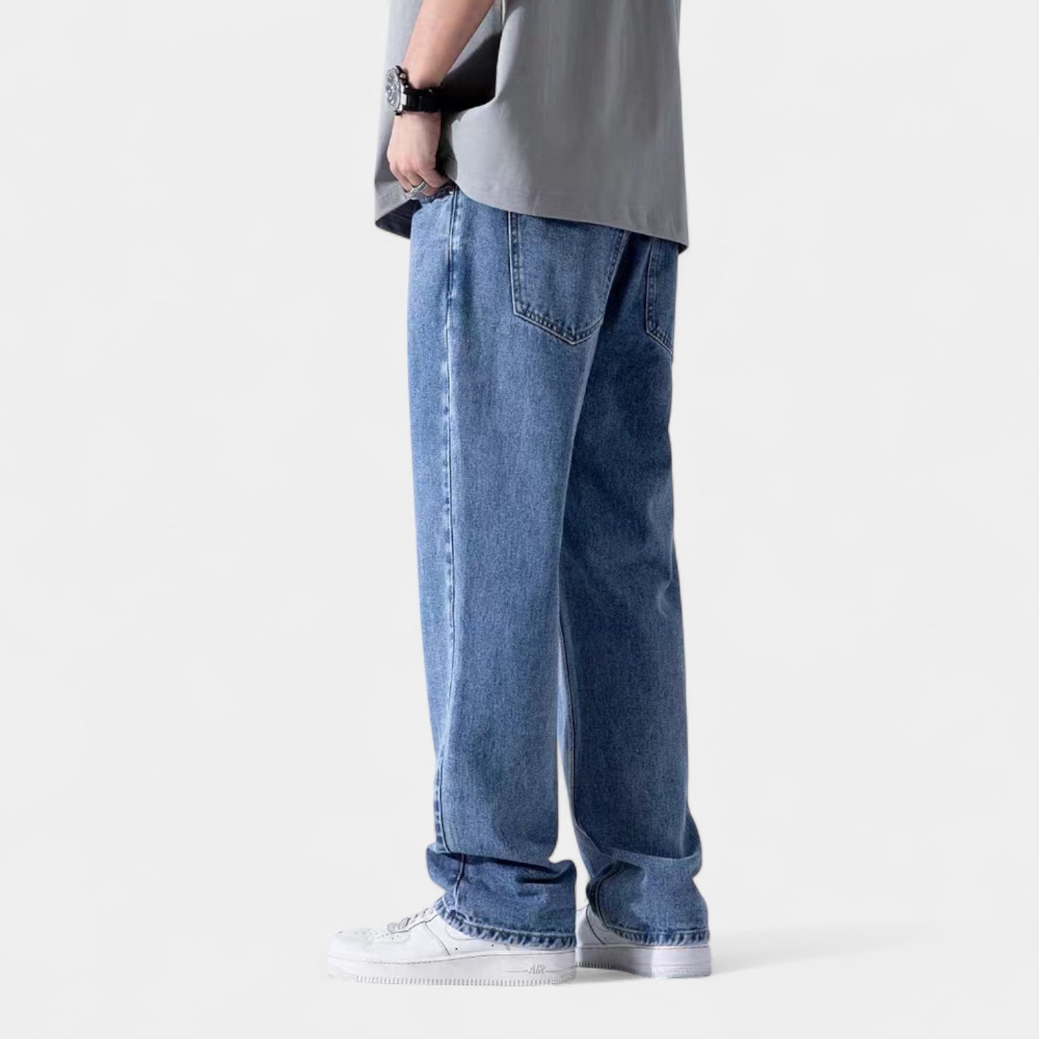 Men's Straight-Leg Denim Jeans with Elasticated Waistband