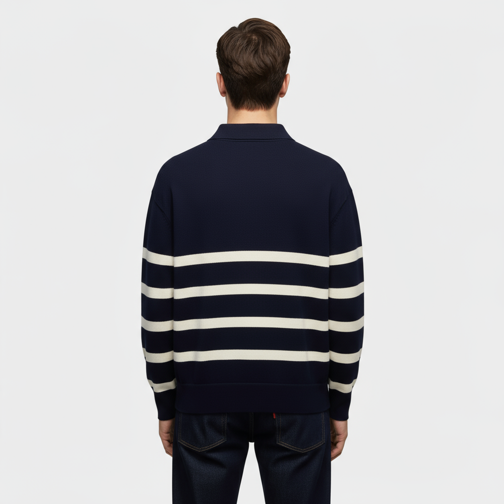 Men’s Striped Knit Polo Shirt – Slim Fit