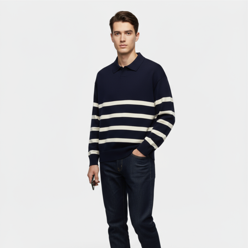 Men’s Striped Knit Polo Shirt – Slim Fit