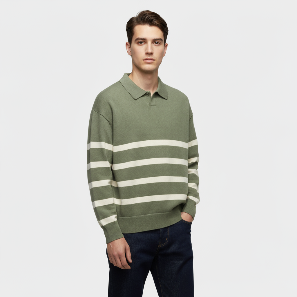 Men’s Striped Knit Polo Shirt – Slim Fit