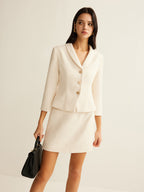 Stylish Tweed Blazer – Women’s Short 3/4 Sleeve Jacket with Button Detail