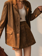Vintage Suede Blazer – Timeless Regular Fit Jacket with Long Sleeves