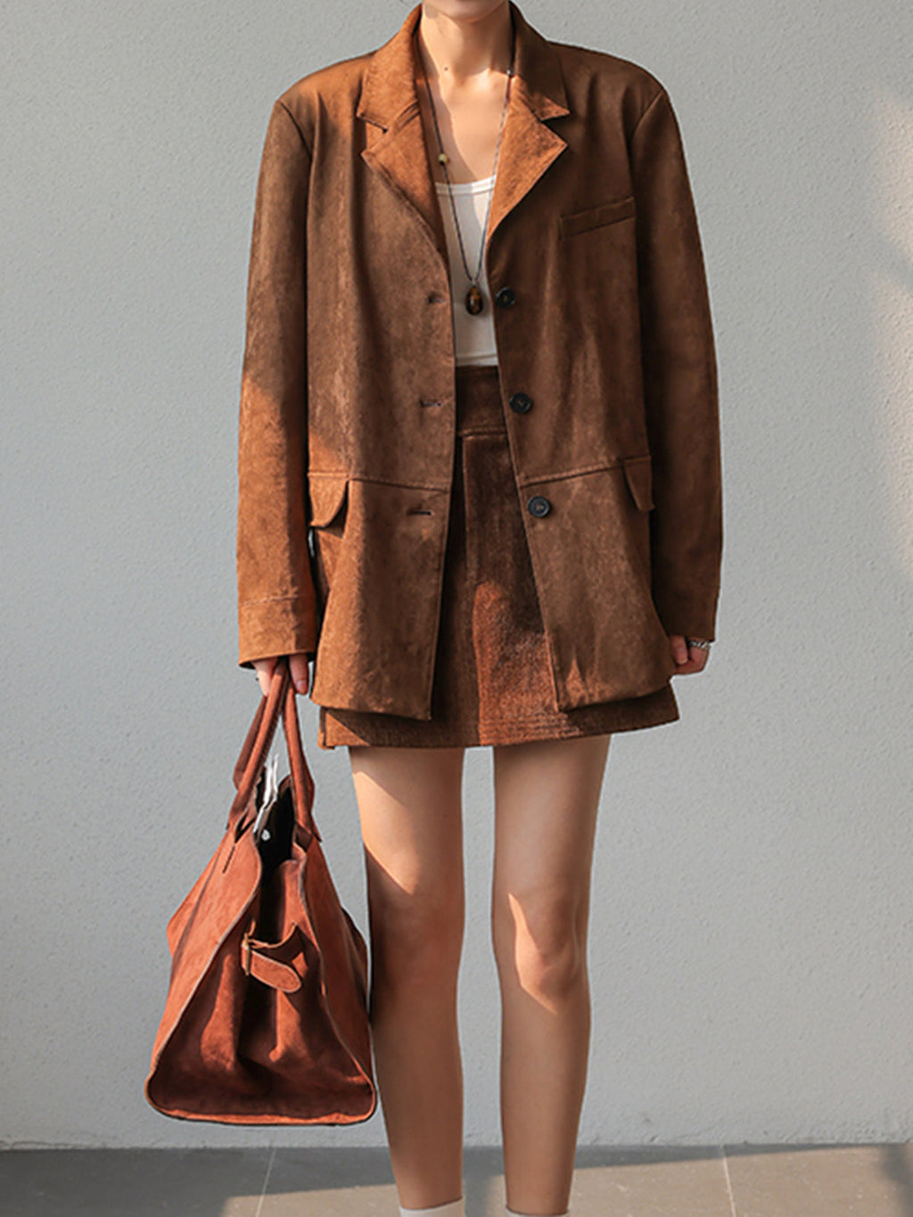 Vintage Suede Blazer – Timeless Regular Fit Jacket with Long Sleeves
