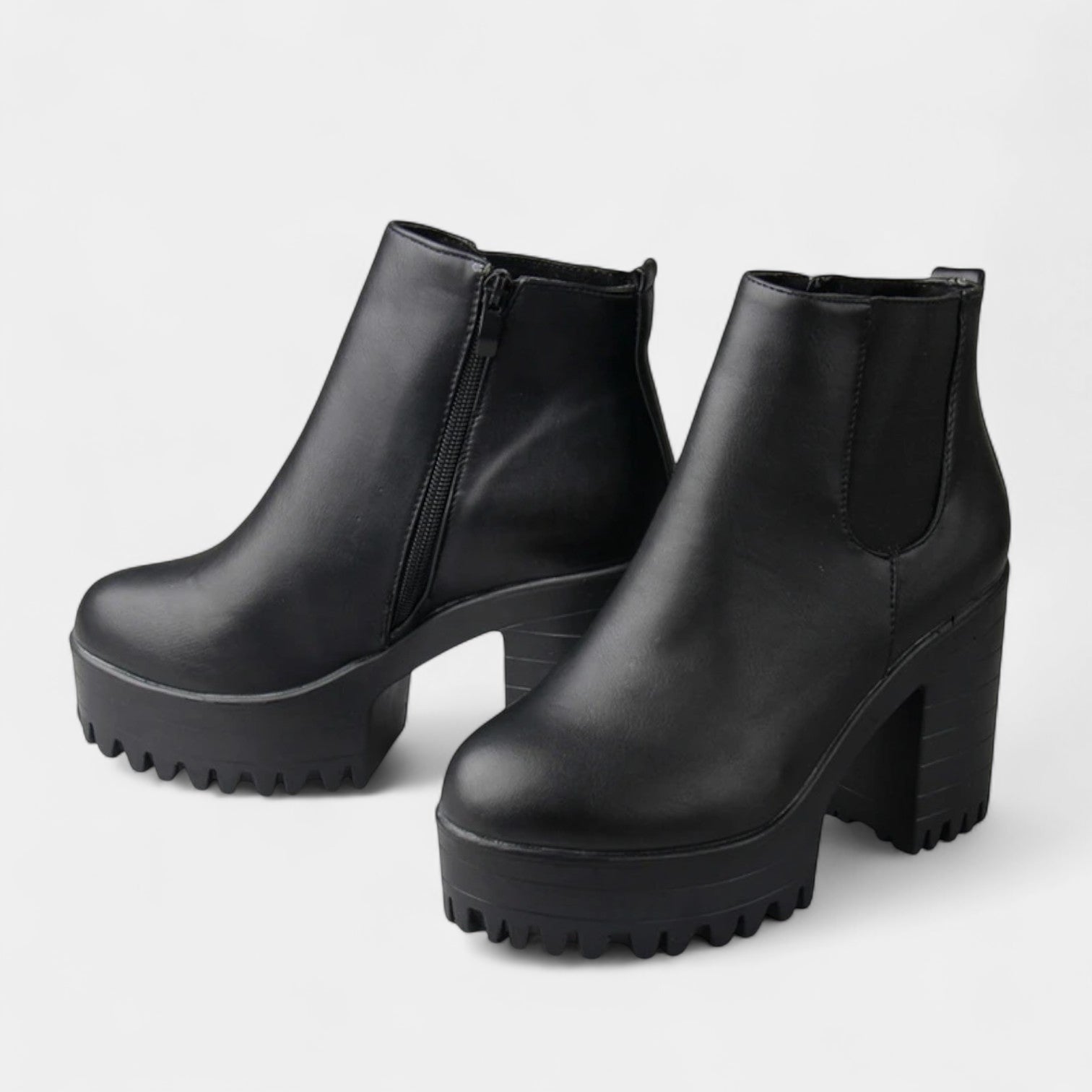 Women's Ankle Boots with Rounded Toe Block Heel Elastic Side Panel