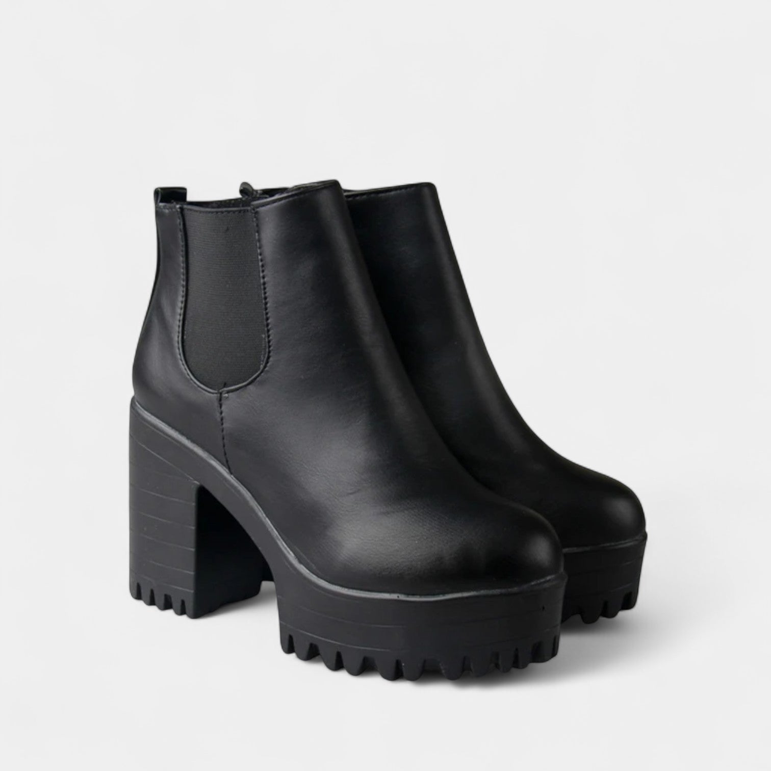 Women's Ankle Boots with Rounded Toe Block Heel Elastic Side Panel