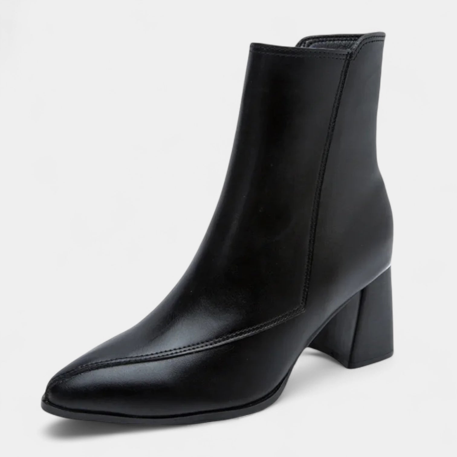 Women's Ankle-High Pointed-Toe Boots with Block Heel and Zig-Zag Stitching