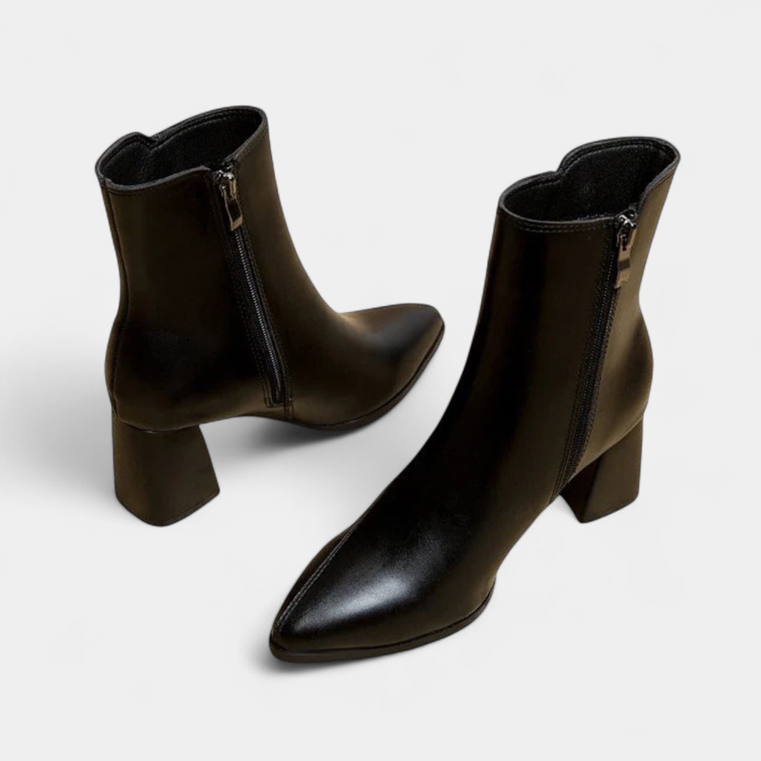 Women's Ankle-High Pointed-Toe Boots with Block Heel and Zig-Zag Stitching