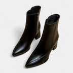 Women's Ankle-High Pointed-Toe Boots with Block Heel and Zig-Zag Stitching