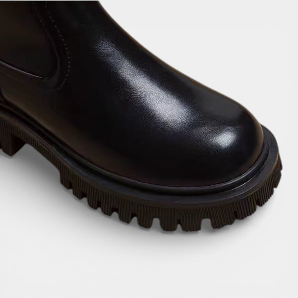 Women’s Chunky Vegan Leather Mid-Calf Boots - Buckle Detail