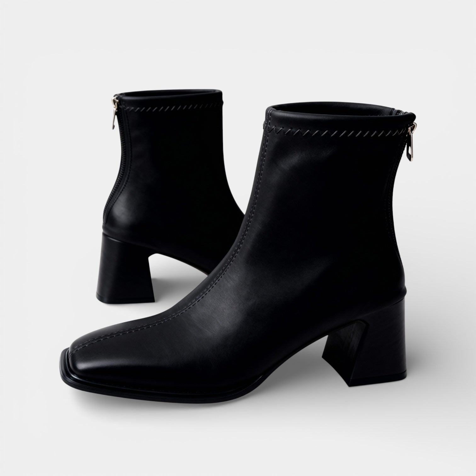 Women’s Classic Faux Leather Ankle Boots – Back Zip Block Heel