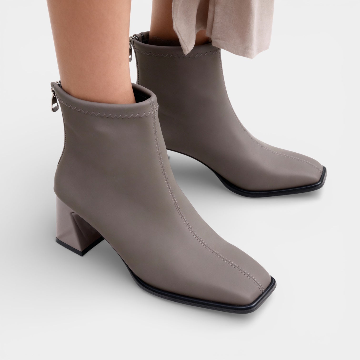 Women’s Classic Faux Leather Ankle Boots – Back Zip Block Heel