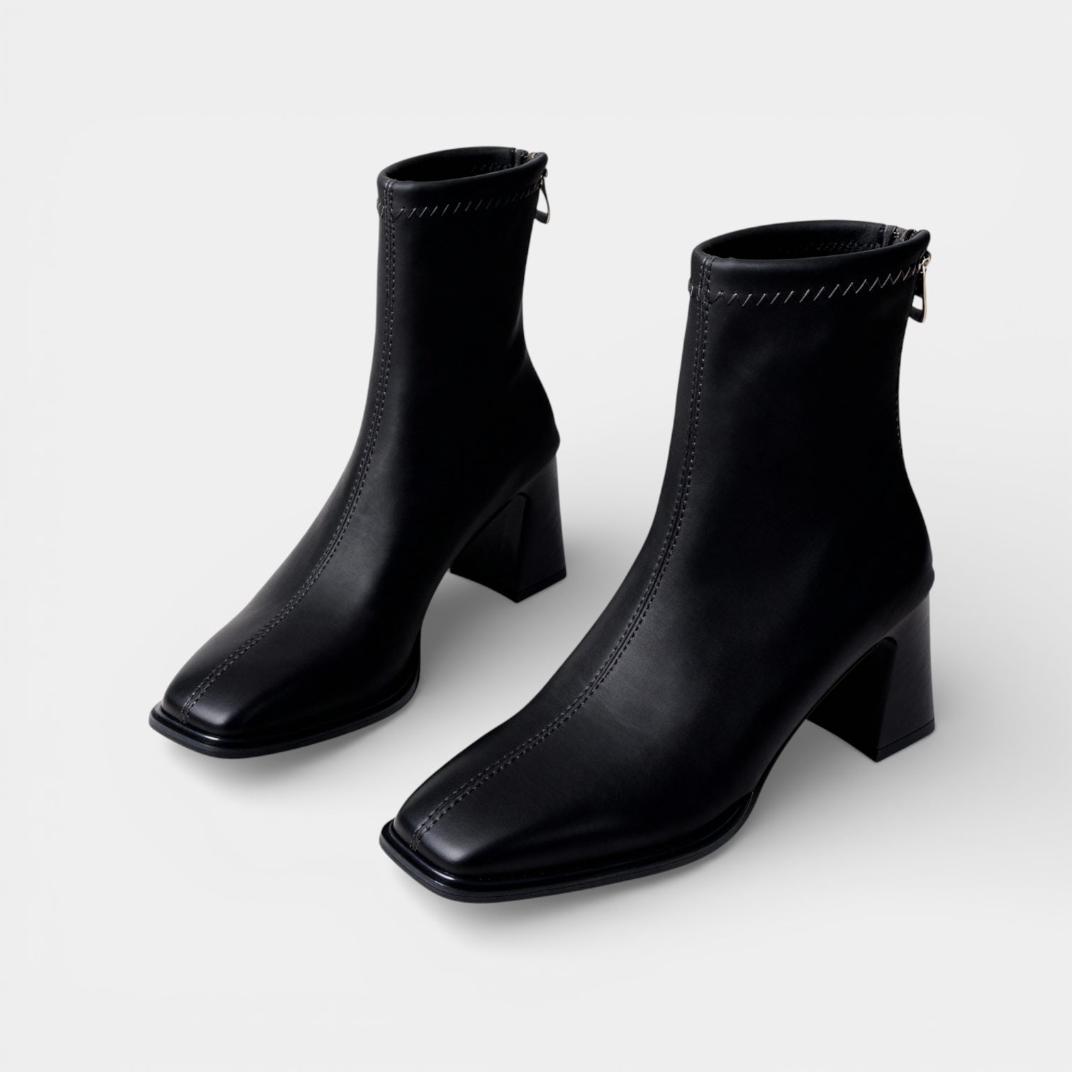 Women’s Classic Faux Leather Ankle Boots – Back Zip Block Heel