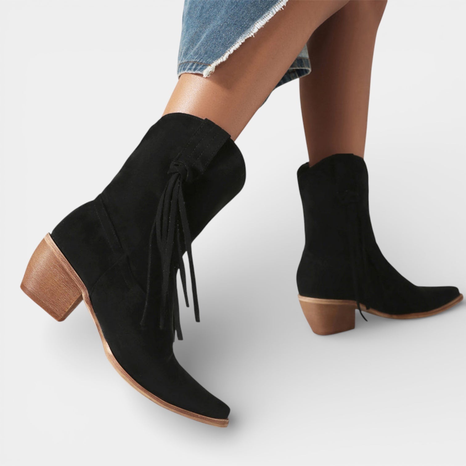 Women’s Cowboy Boots Faux Suede – Pointed Toe