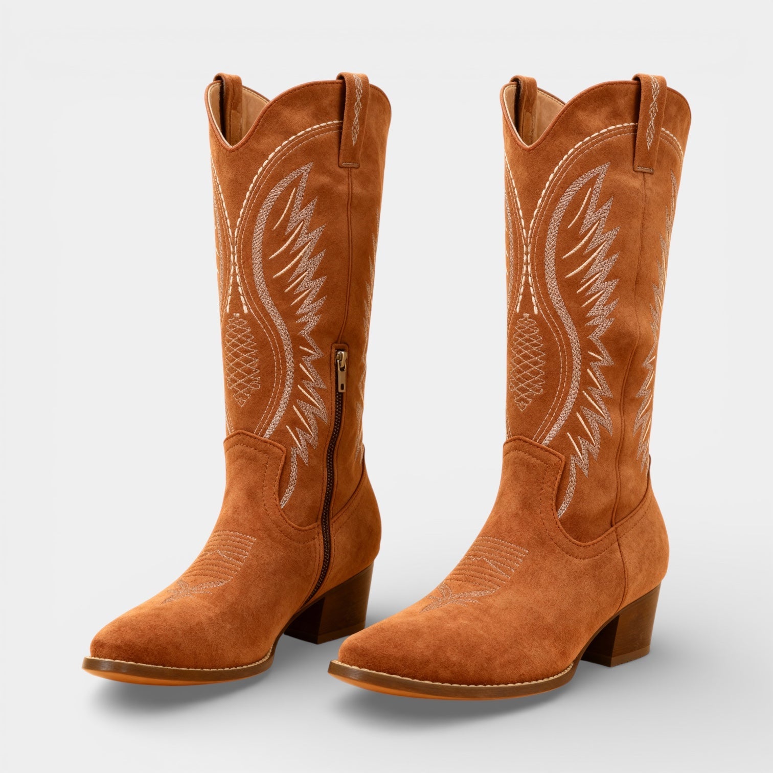 Women’s Faux Suede Cowboy Boots with Block Heel