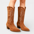 Women’s Faux Suede Cowboy Boots with Block Heel